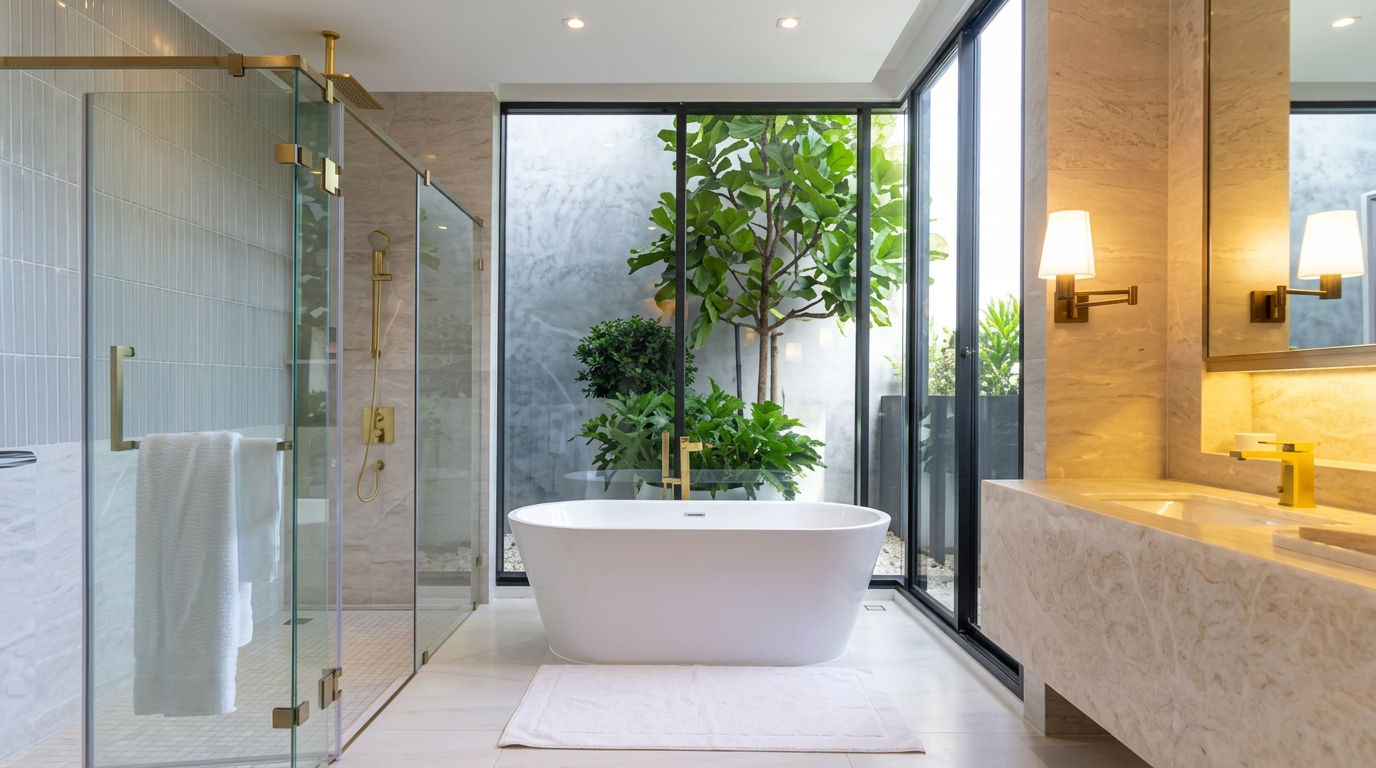 Luxe badkamer met vrijstaand bad